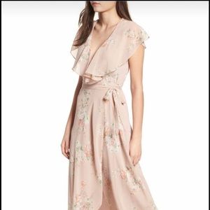 Nordstrom WAYF dress, size S, blush floral wrap dress